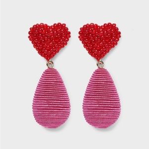 SUGARFIX BaubleBar Adoring Adornment Statement Earrings Valentines Heart Beaded